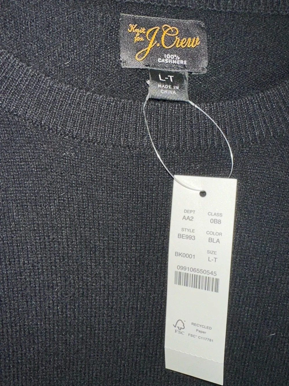 NEW J Crew Sweater Mens Large Black 100% Cashmere Crewneck Pullover Sweater AA22